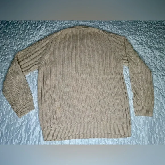 Tasso Elba Men Beige Cable Knit Sweater 100% Cotton Vintage-Inspired Pullover L - Picture 12 of 12